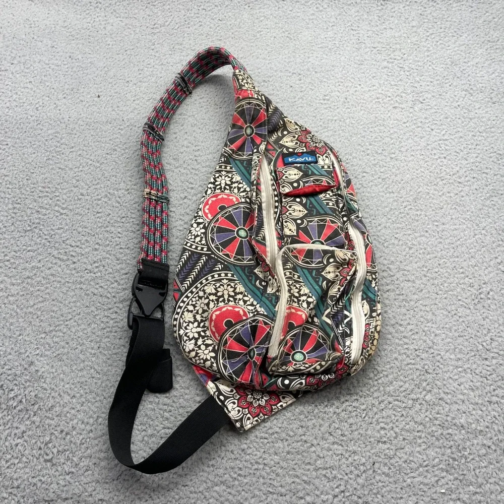 KAVU Rope Bag Crosssbody Multi-Color Mandala Canvas Sling Backpack Outdoor Pack